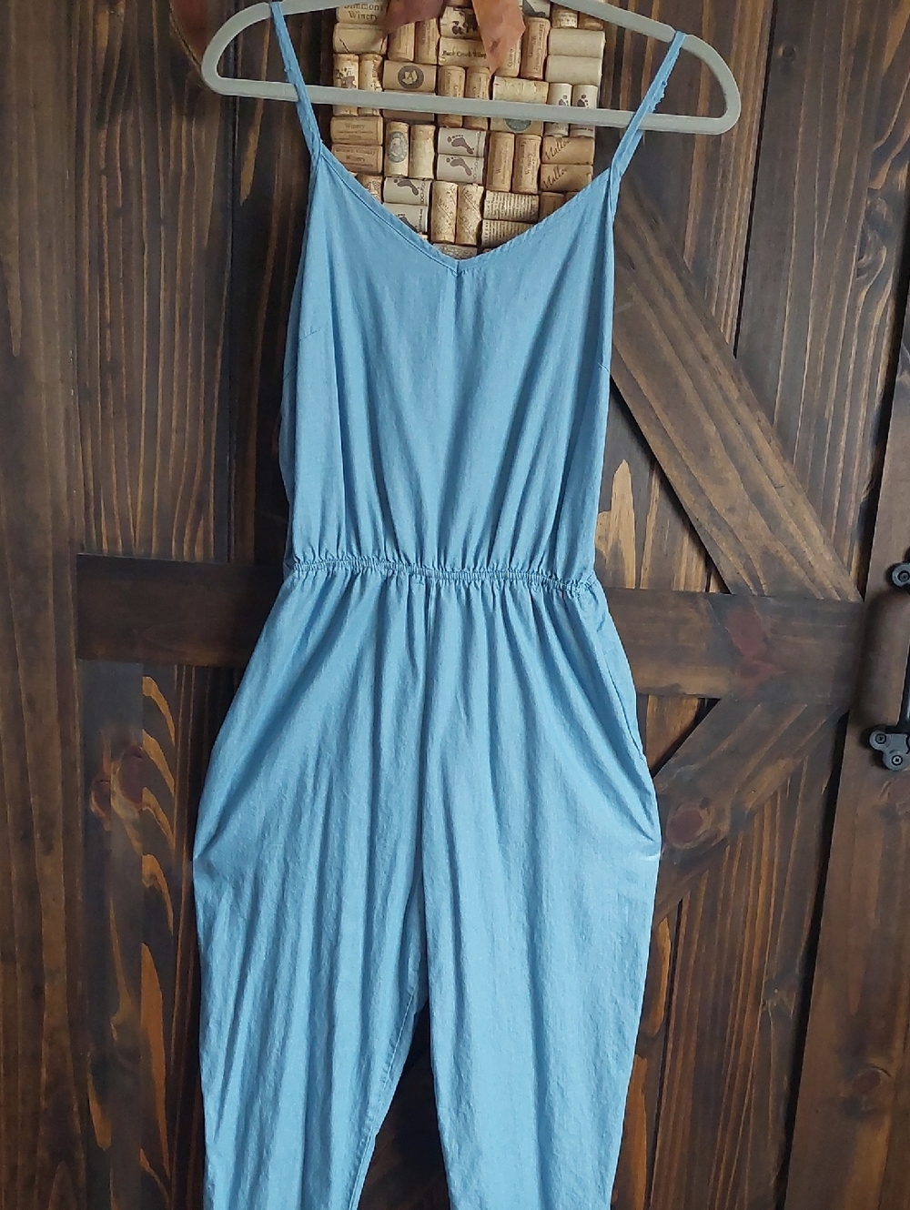 Light Blue Chambray Denim Women's Boutique Sleeveless Jumpsuit